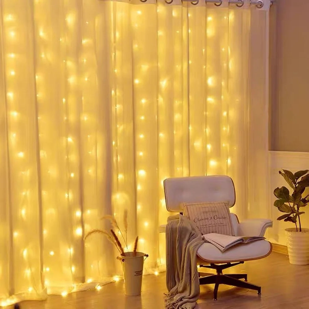 LED Curtain String Lights for Christmas - Remote-Control Holiday Garland, 3x3 m (9.8x9.8 ft) 300 LEDs | 3x2 m (9.8x6.6 ft) 200 LEDs | 3x1 m (9.8x3.3 ft)