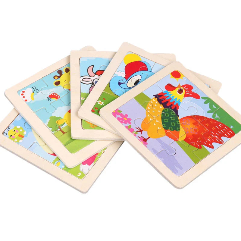 Kids Wooden 3D Tangram Puzzle 11 x 11 cm (4.3 x 4.3 in) Cartoon Animal Traffic Educational Jigsaw Toy