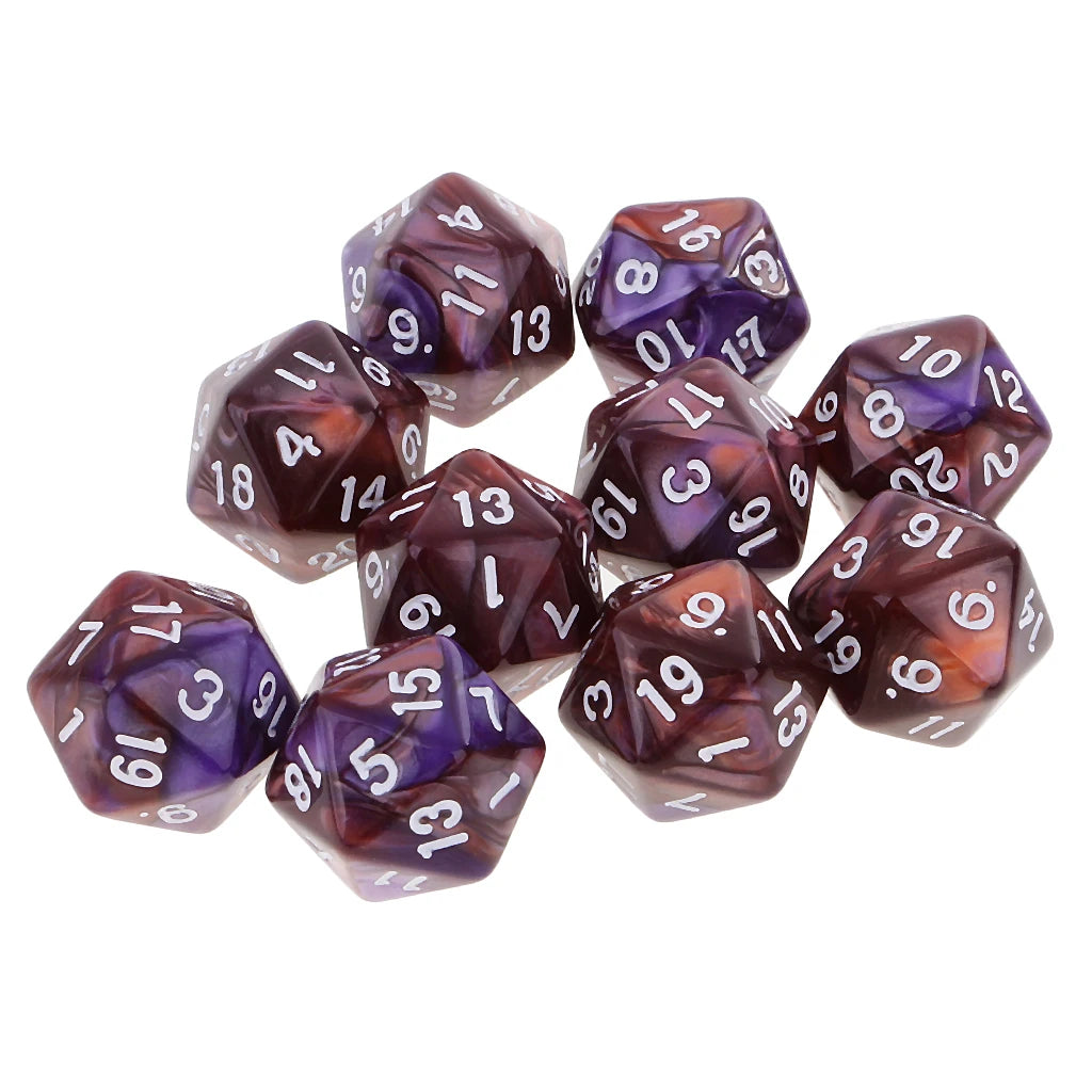 10-Pack Double-Color D20 Polyhedral Dice Set 20-Sided RPG Tabletop Gaming Dice 16 mm (0.63 in)
