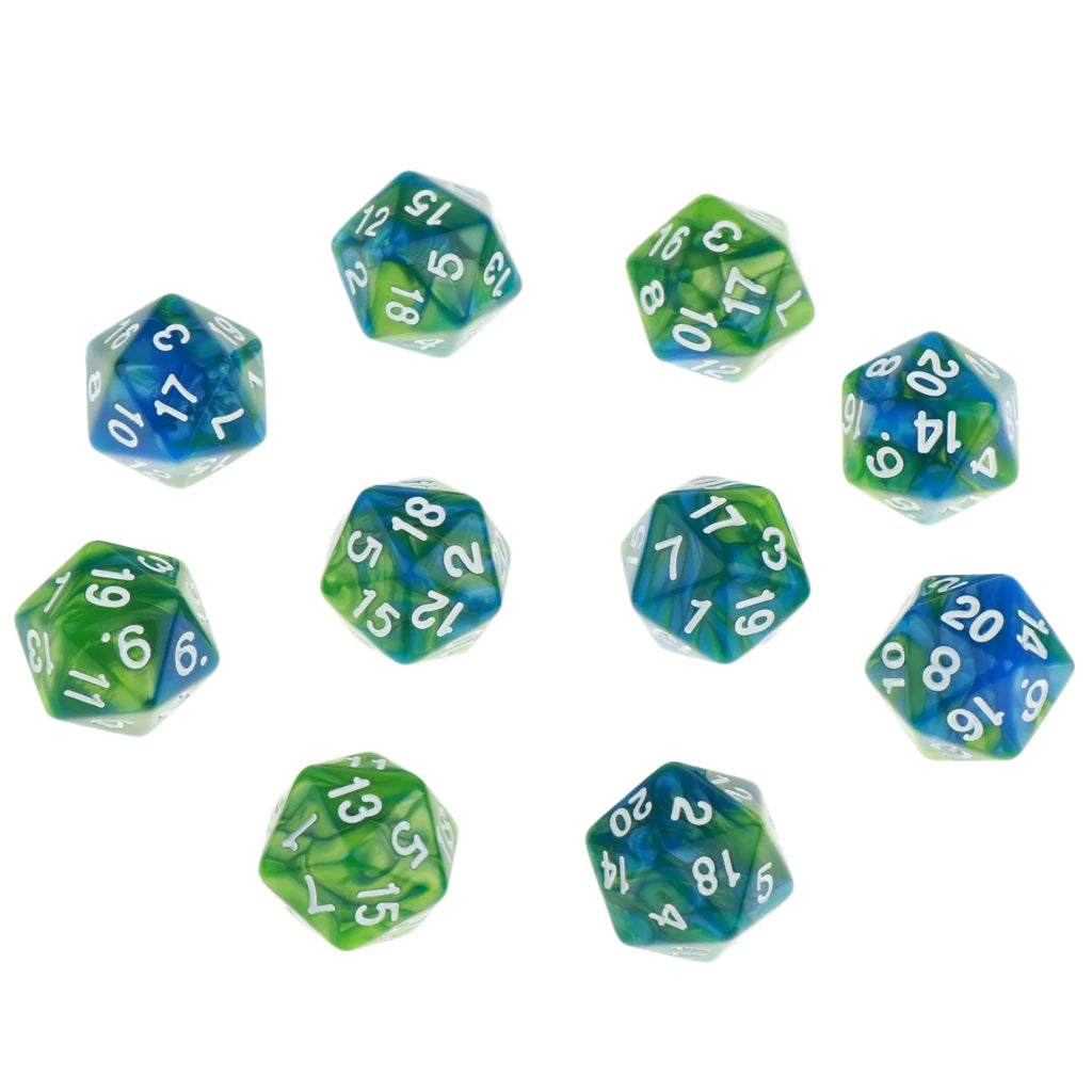 10-Pack Double-Color D20 Polyhedral Dice Set 20-Sided RPG Tabletop Gaming Dice 16 mm (0.63 in)