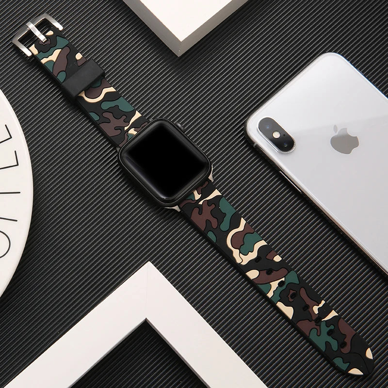 Silicone Camouflage Watch Band - Universal Smartwatch Strap Fits 38/40/41/42/44/45/46/49mm