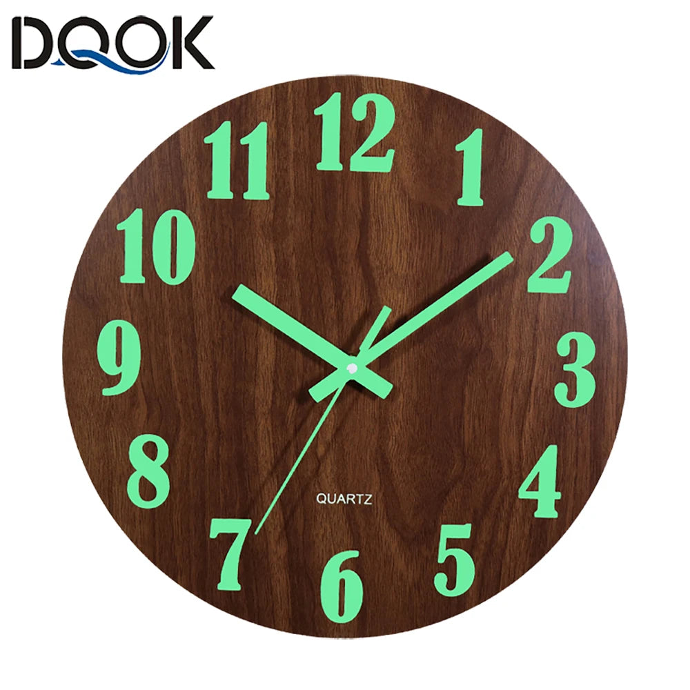 12-Inch (30 cm) Luminous Wooden Wall Clock - Silent Non-Ticking Nordic Night Light