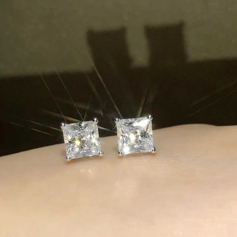 925 Sterling Silver Square Cubic Zirconia (CZ) Stud Earrings — 5–8mm (0.20–0.31 in) Options for Bridal, Engagement & Party