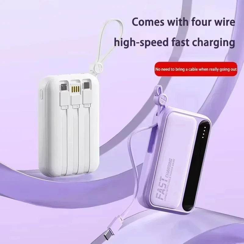 Fast Charging 50000mAh Power Bank with 4 Built-in Type-C Cables - 120W Portable Charger for iOS and Android Devices