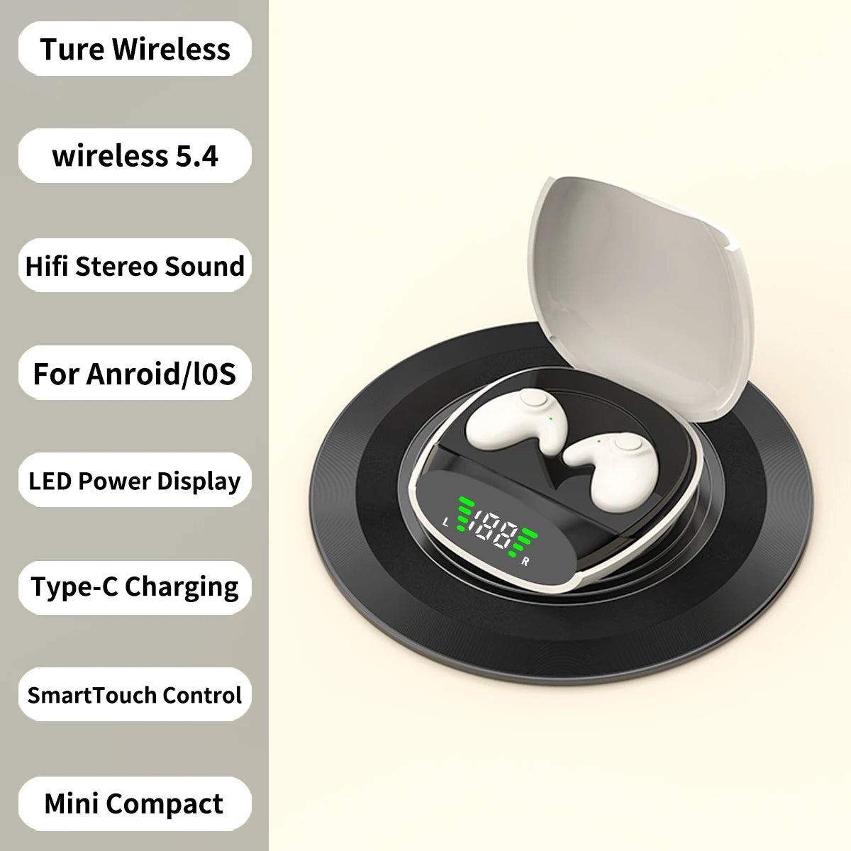 Waterproof Wireless Bluetooth 5.3 Mini Earbuds - Noise-Cancelling In-Ear Headphones for Sleep & Sports