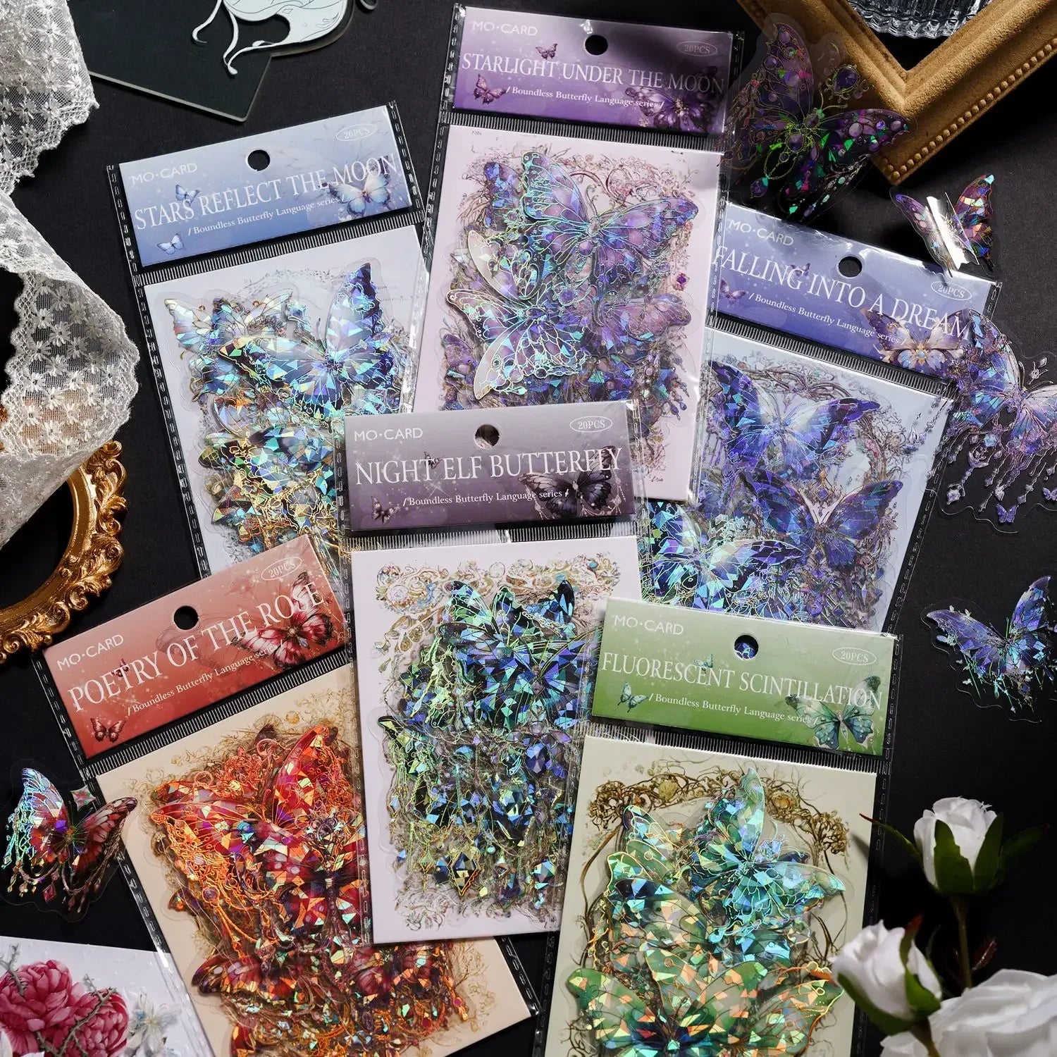 20-Pack Twinkle Butterfly PET Decorative Stickers for Scrapbooking, Diaries, Planners & Crafts