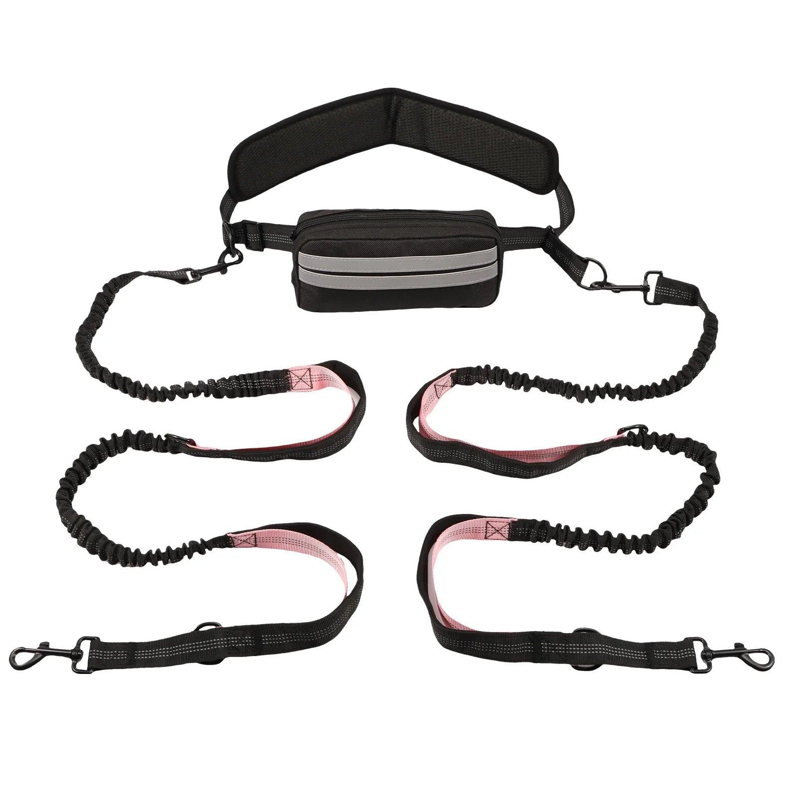 Hands-Free Reflective Retractable Dog Leash with Waist Bag 8M (26ft) Adjustable 27–55in Elastic Belt for Running & Walking