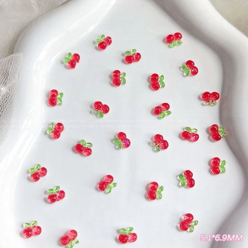 20-Pack 3D Mini Red Cherry Nail Charms Resin Nail Art Decorations for DIY Manicure