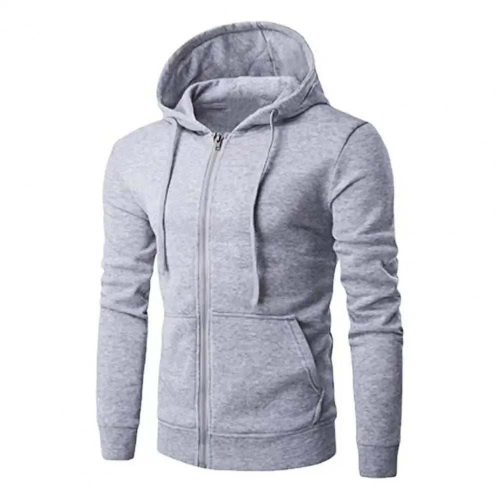 Men's Slim-Fit Zipper Hoodie Jacket – Autumn/Winter Long Sleeve Knit Polyester
