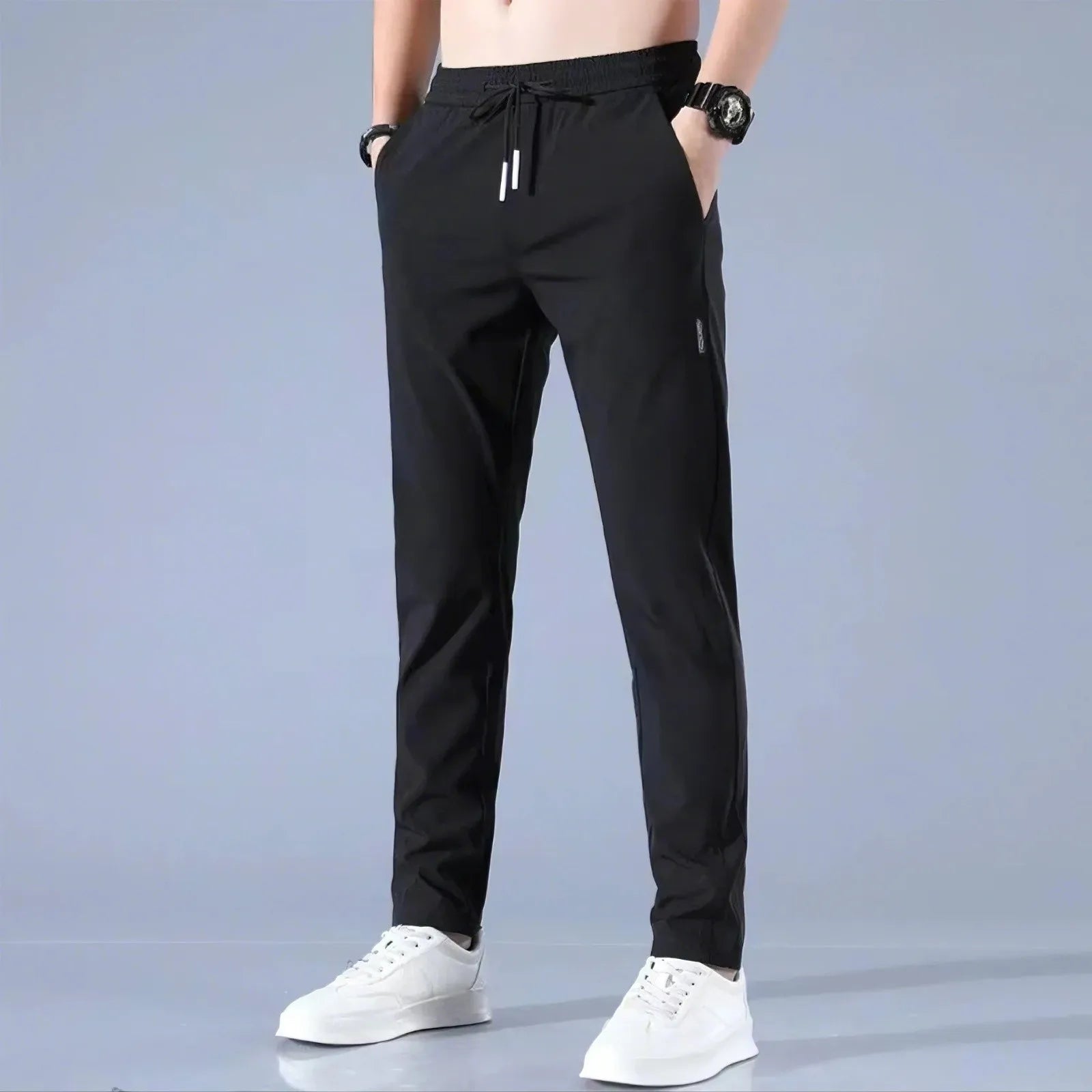 Men's Fast-Dry Stretch Ice Silk Pants - Mid-Waist Breathable Straight-Leg Casual Sports Trousers
