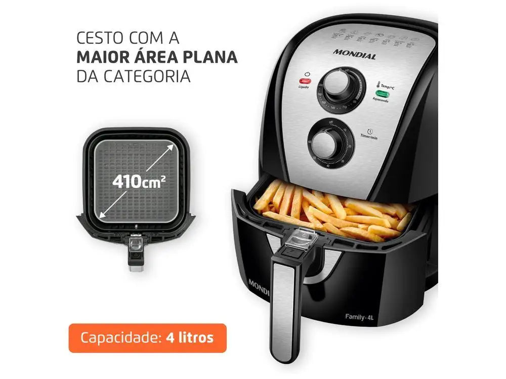 4L (4.2 qt) Oil-Free Air Fryer with Timer - Black Electric Air Fryer, Square Nonstick Basket, 110V