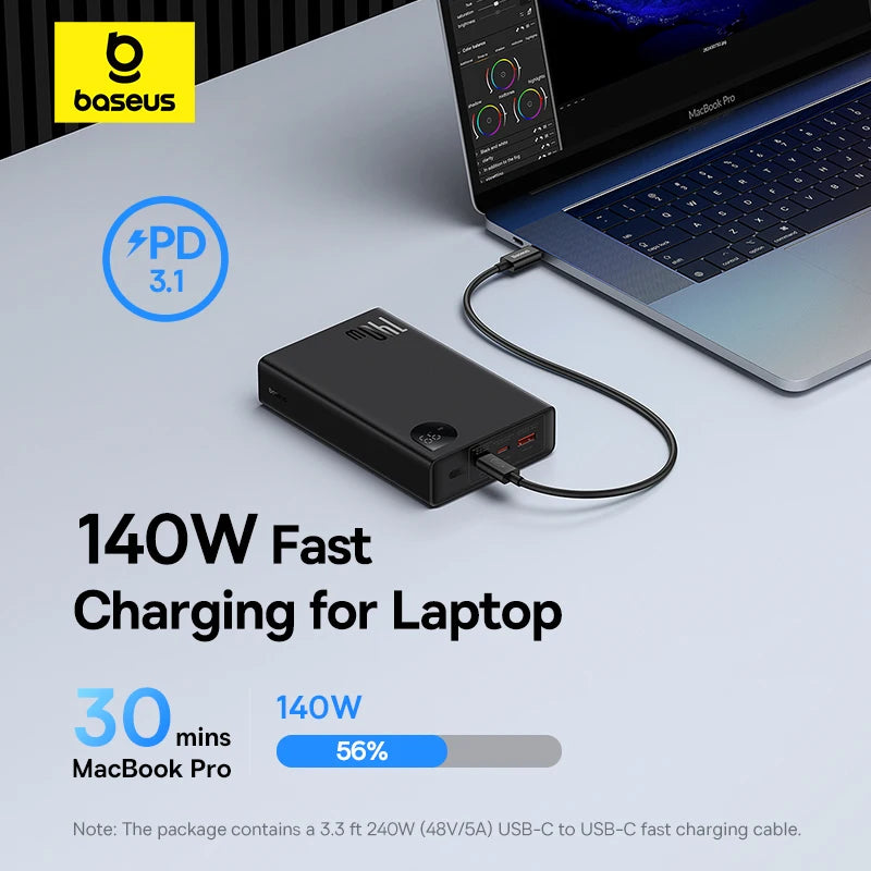 140W 24000mAh Power Bank Portable Fast Charger 3-Port USB-C & USB-A PD for iPhone MacBook Tablet