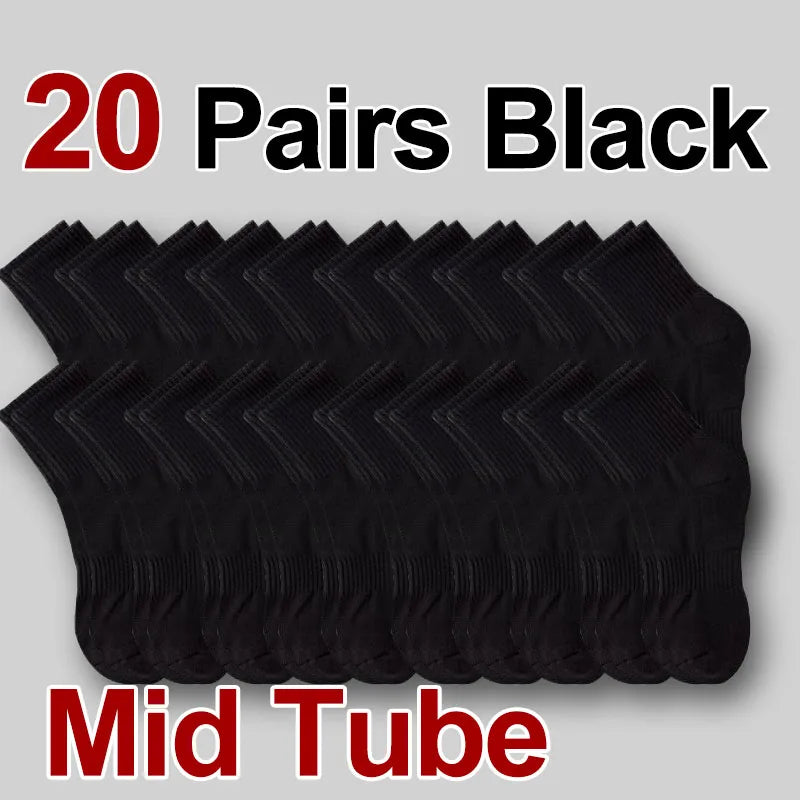 5/10/20 Pairs Neutral Solid Mid-Calf Crew Socks - Breathable Sweat-Wicking Antibacterial Polyester-Spandex, All-Season Sports Socks