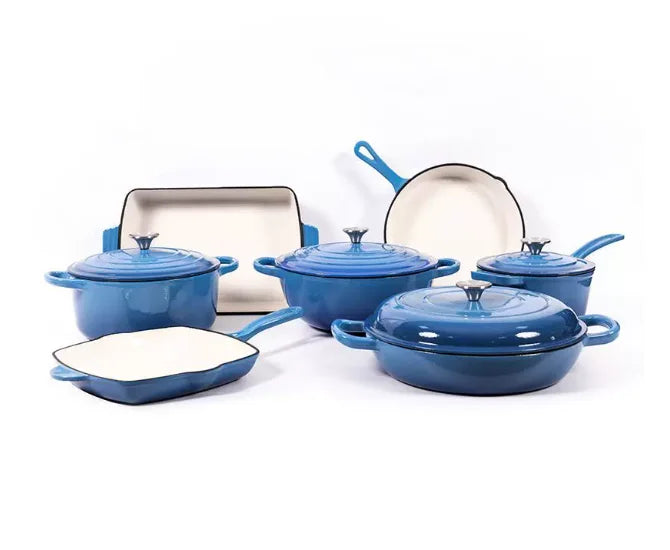 11-Piece Enamel Cast Iron Cookware Set – Induction & Oven Safe Pots, Skillet & Baking Pan (19cm, 24/26/30cm, 24cm, 26cm, 33×23cm)