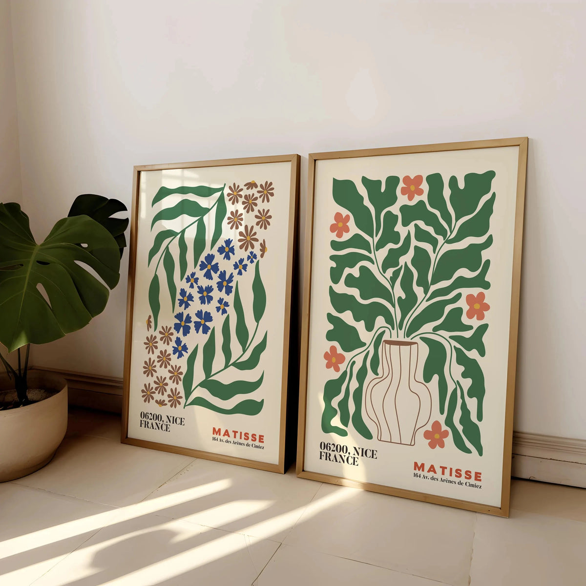 2-Piece Frameless Matisse Floral Canvas Prints - Bohemian Mid-Century Modern Wall Art for Bedroom & Living Room