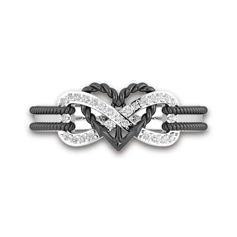 Gothic Black Heart Infinity Couple Rings - Women's Stainless Steel Rhinestone Punk Jewelry