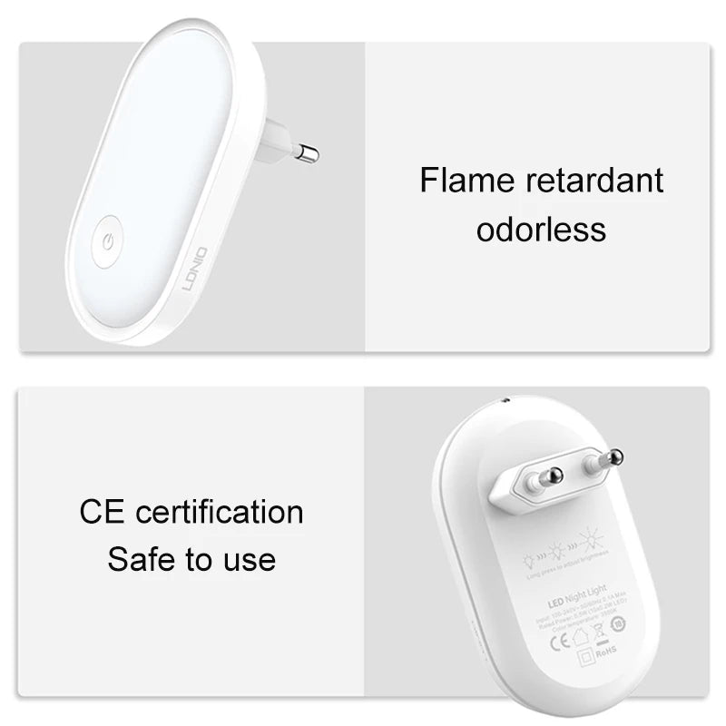 Plug-in LED Wall Night Light (EU Plug) - Dimmable Light Sensor, Energy-Saving Night Light for Bedroom, Hallway & Nursery