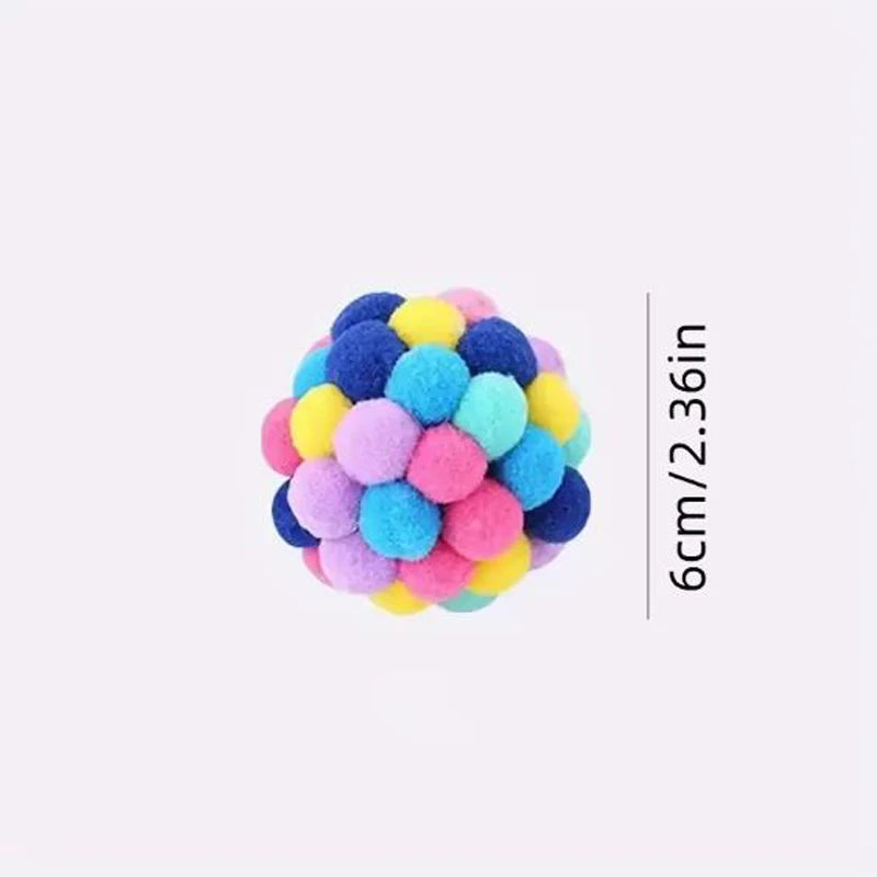 Plush Pompom Bell Ball Cat Toy — Bouncy Interactive Pet Toy (Random Color)