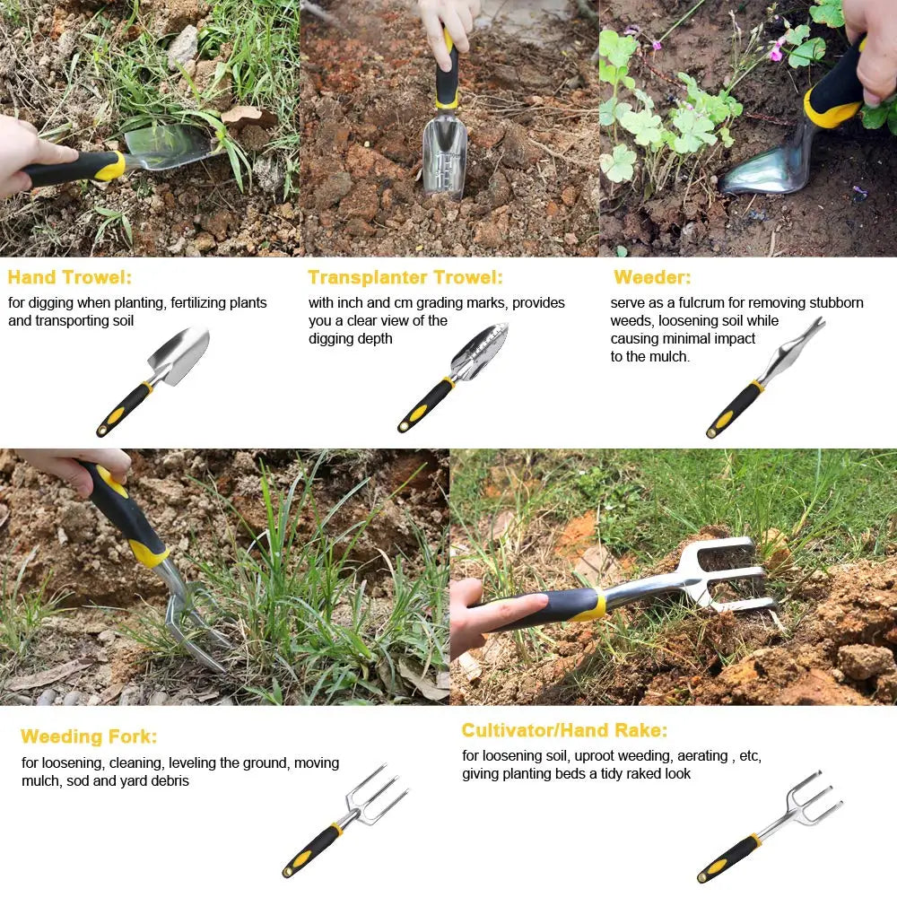 5-Piece Garden Tool Set – Hand Trowel, Transplant Trowel, Cultivator & Gloves with Ergonomic Handles for Planting, Transplanting & Bonsai