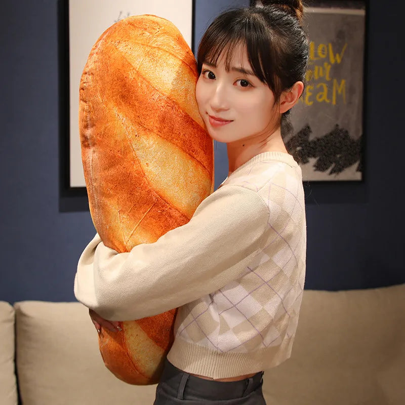 French Bread Plush Pillow - Soft Stuffed Food Plushie Decorative Throw Pillow, Sleeping Companion & Gift (Multiple Sizes)