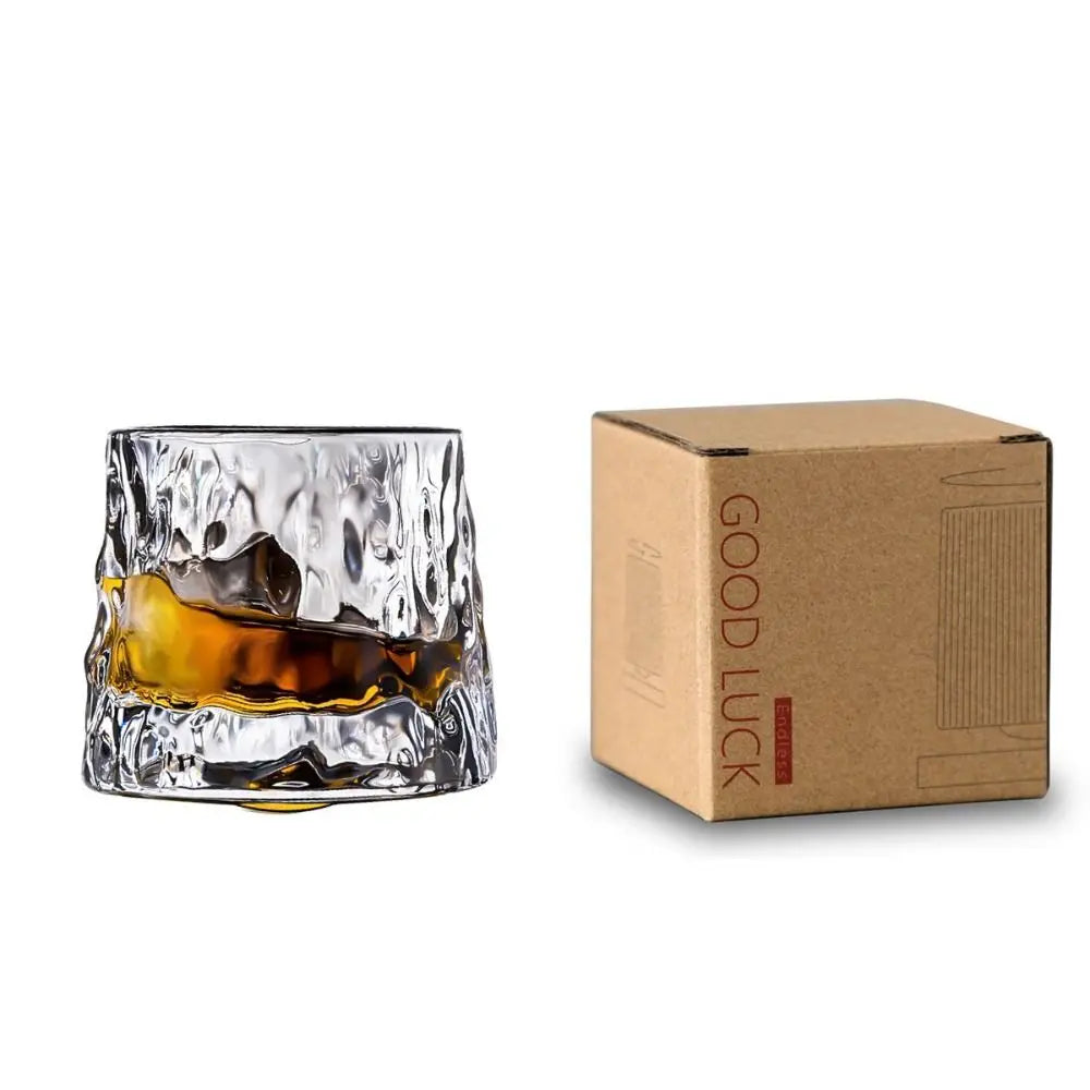 Rotating Whiskey Glass with Base – 360° Spinning Crystal Rum & Cocktail Glass, 160ml (5.4 fl oz)