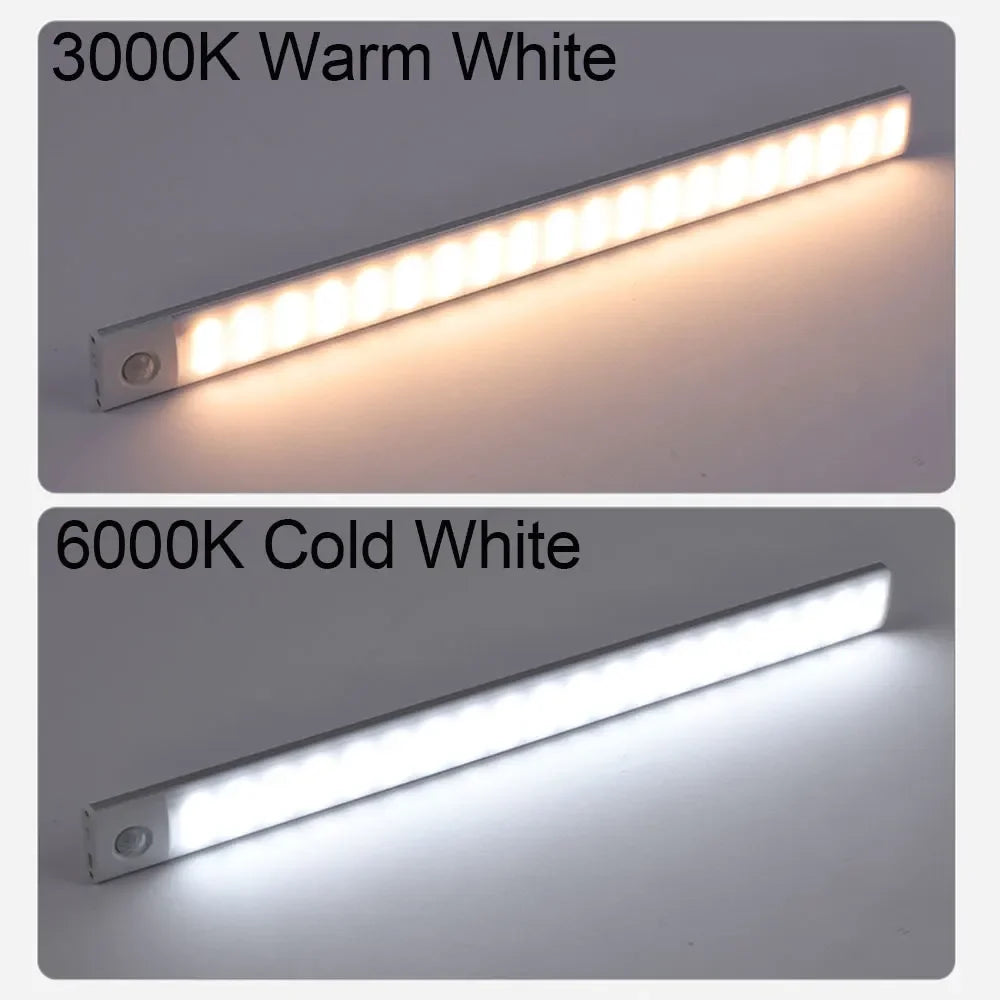 USB Rechargeable Motion Sensor LED Under-Cabinet Light — Wireless Night Light 10/20/30/40/50cm (4/8/12/16/20 in) for Kitchen, Closet, Wardrobe, Bedroom
