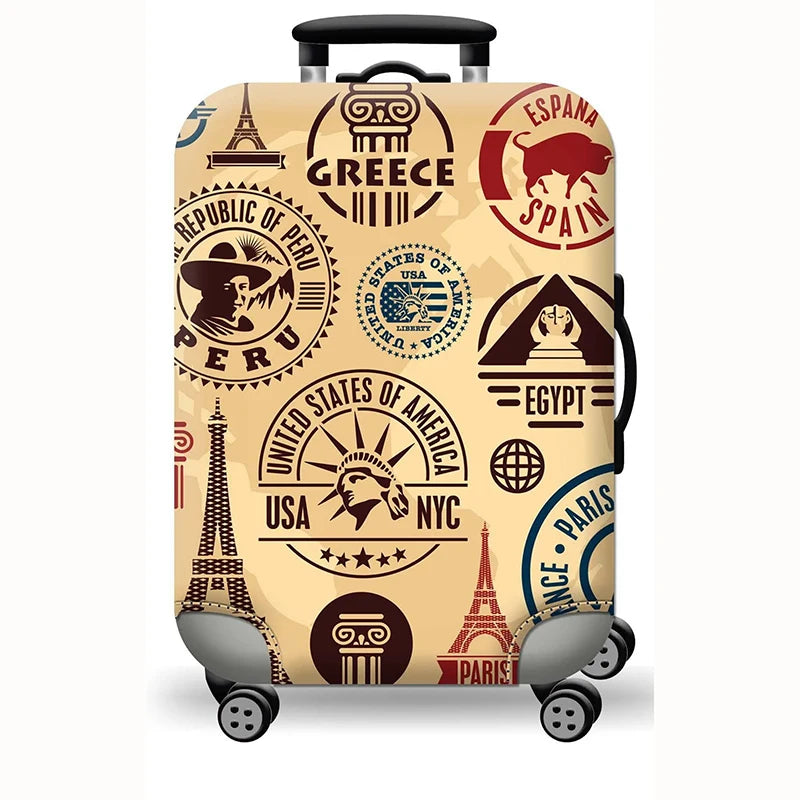 Elastic Stretch Printed Luggage Cover with Zipper & Buckle – Fits 18–32 Inch (46–81 cm) Suitcases – Durable Travel Trolley Protector