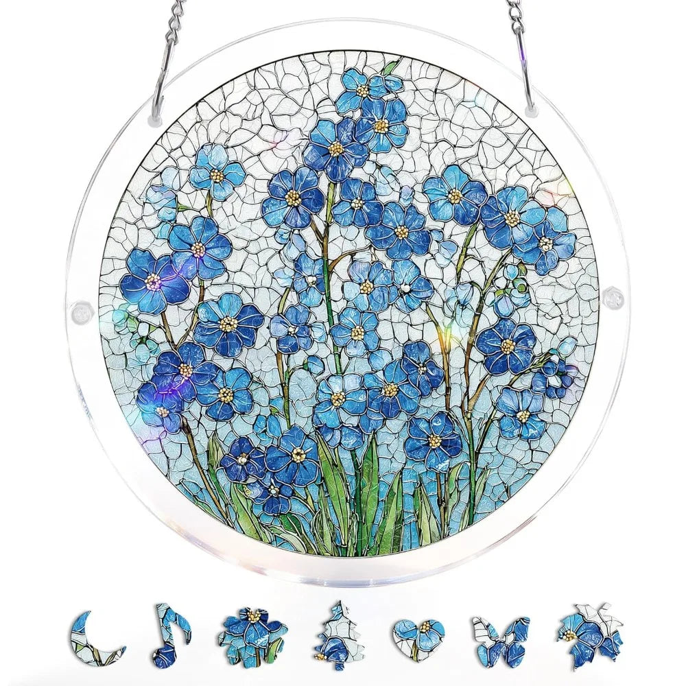 83-Piece Acrylic Puzzle Sun Catcher, 7.4 in (18.8 cm) Round UV-Printed Window Hanging Decor – Easy Assembly