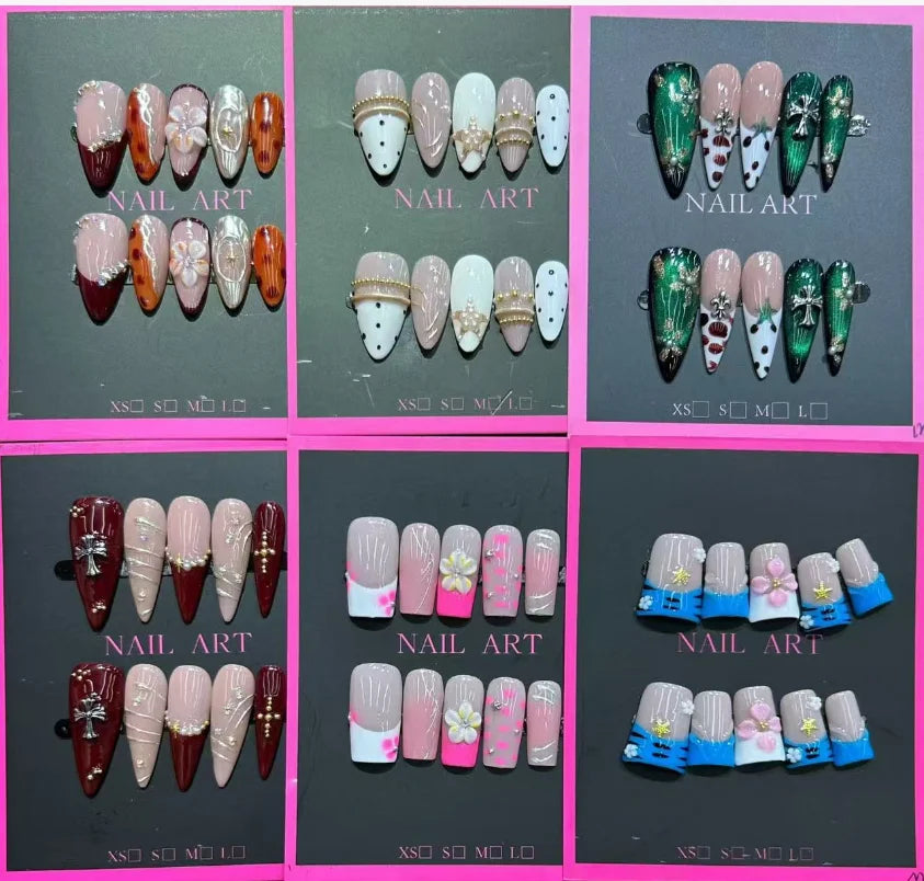 Handmade Mixed-Style Press-On Nails, Assorted False Nail Tips with Random Designs for Women