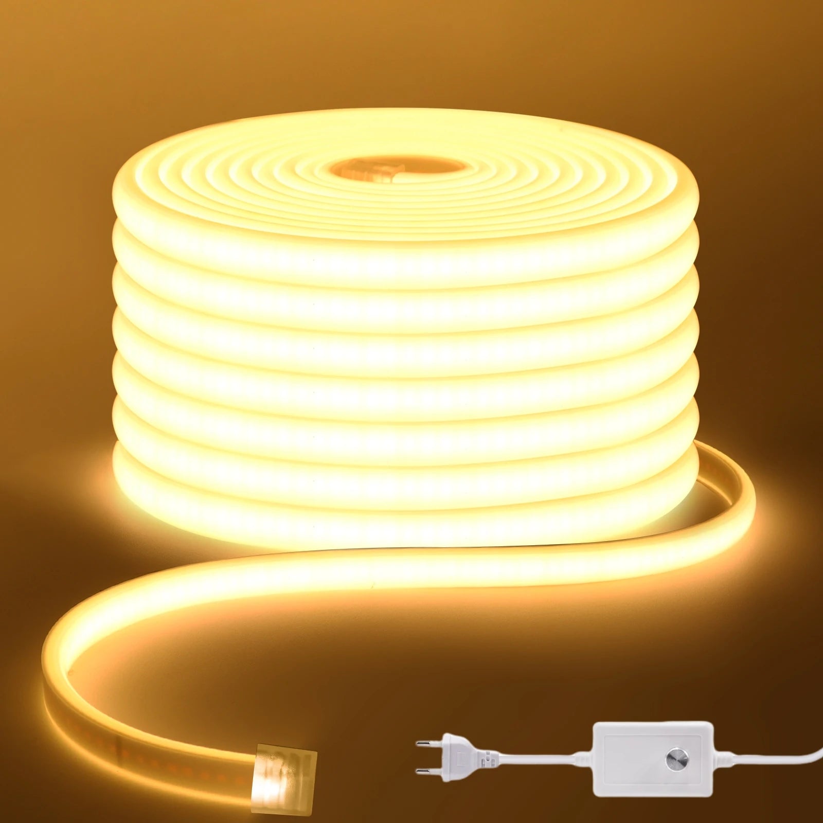 COB LED Strip Light 220-240V EU Dimmer Plug IP67 Waterproof Tape, 3000K/4000K/6000K, 288 LEDs/m