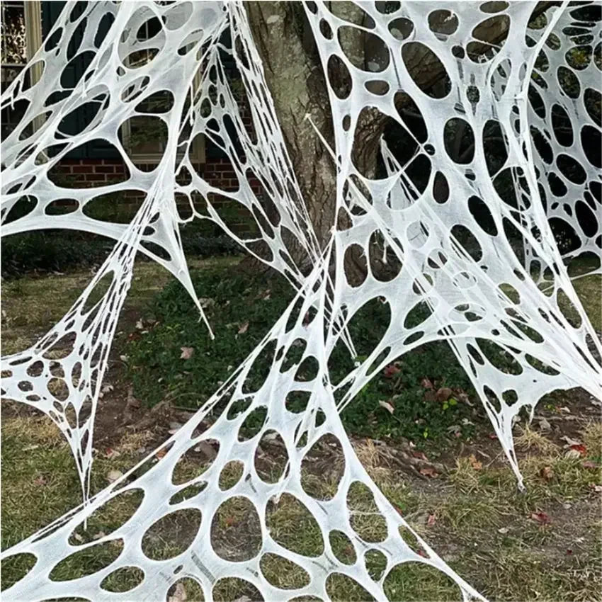 Halloween Outdoor Stretchy Spider Web Netting - Cut-to-Size Giant Spider Webbing Gauze Decoration
