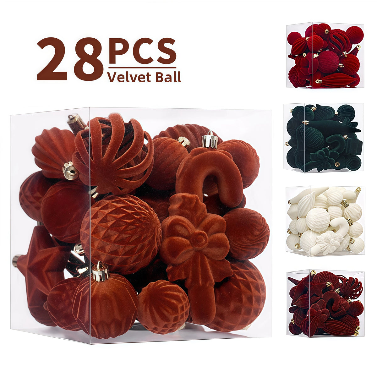 28-Piece Velvet Christmas Ornaments Set – Multi-Size Stars, Scepters & Round Balls for Tree, Home & DIY Decorations