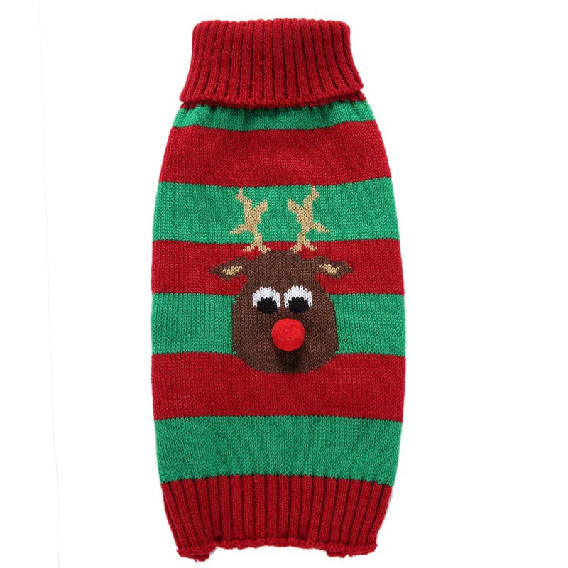 Christmas Knitted Dog Sweater – Winter Striped Cartoon Pet Coat, Sizes XXS–XXL (8.66–24.02 in / 22–61 cm Back)