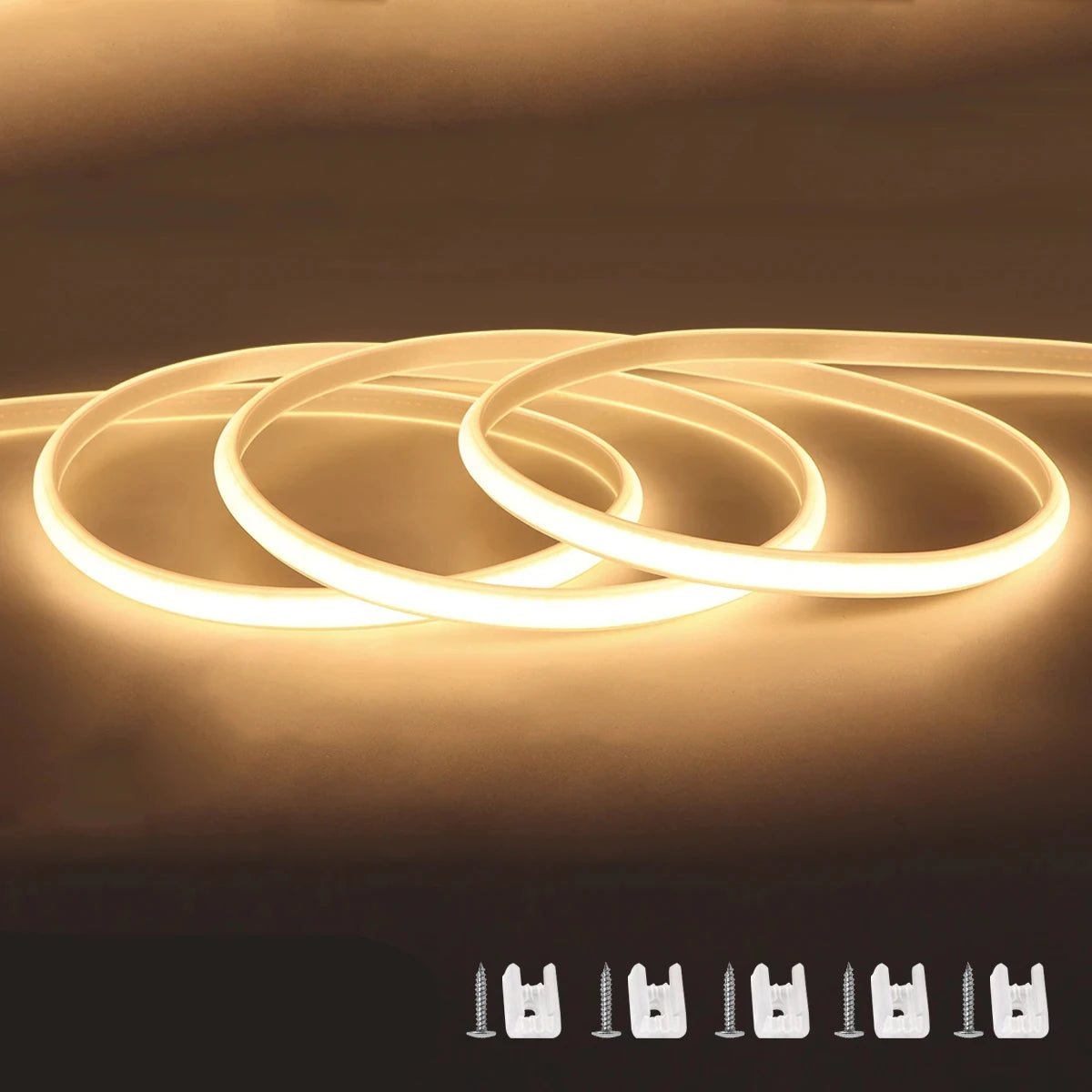 COB LED Strip Light 288 LEDs/m (≈88 LEDs/ft) IP67 Waterproof 110V/220V with EU & US Plug and Inline Switch - Warm/Neutral/Cool White