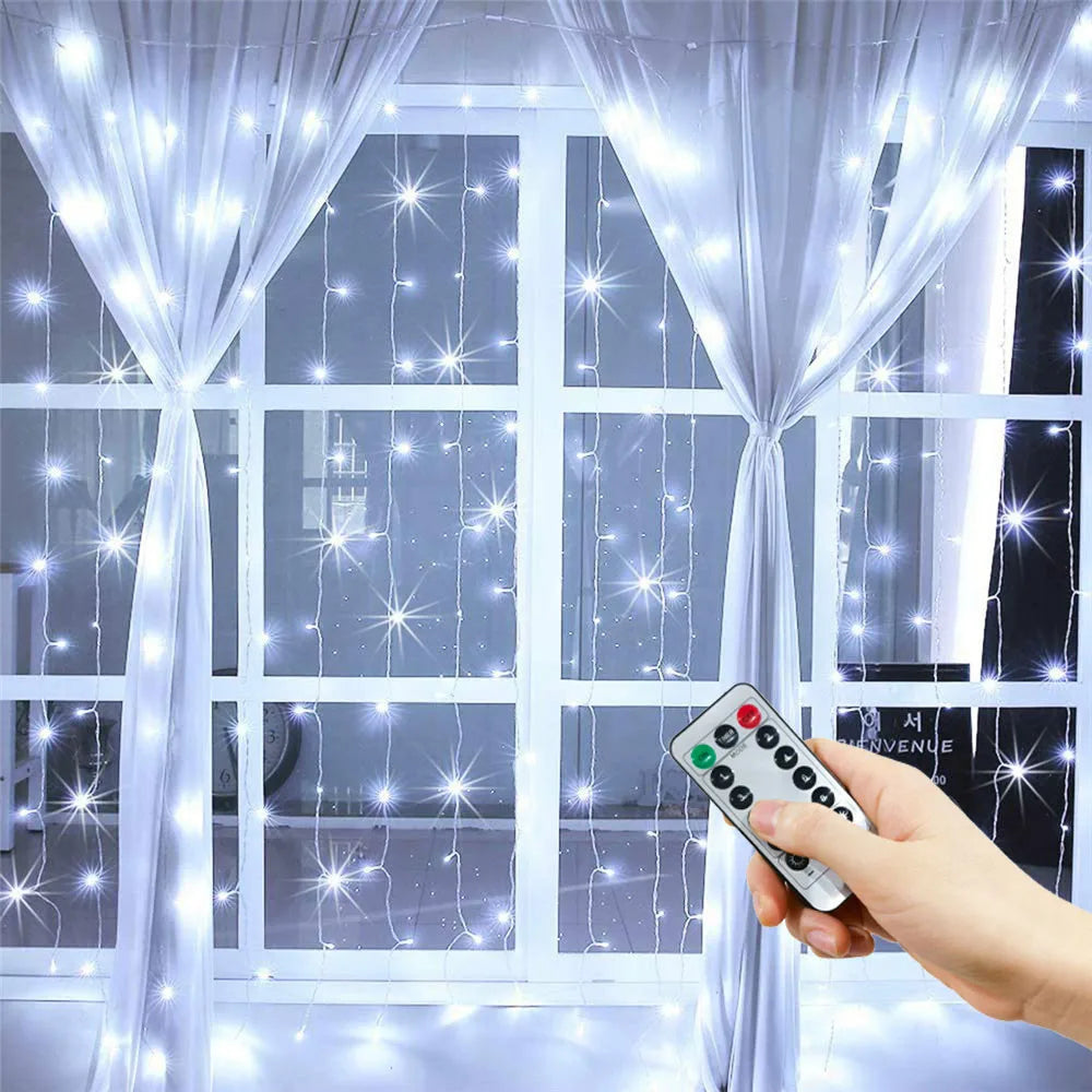 LED USB Curtain String Lights 8-Mode – Fairy Curtain Lights for Christmas & Wedding Party, 3m & 6m (Warm White / Multicolor) with Remote