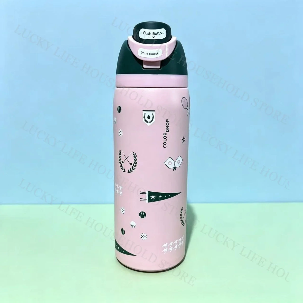 32oz (946ml) Stainless Steel Insulated Sports Water Bottle – Portable Vacuum Thermos, Football/Soccer Design