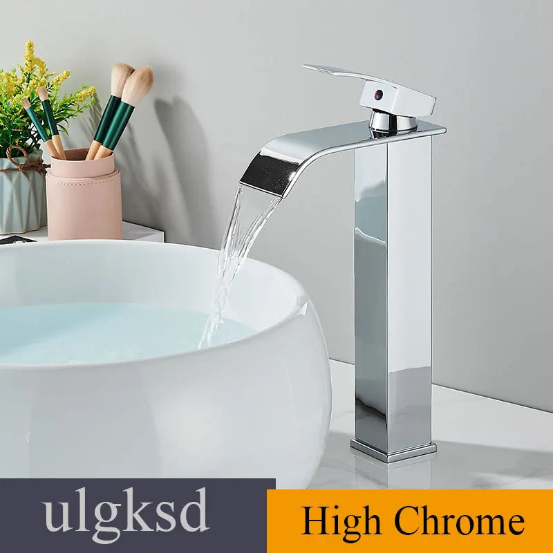 Waterfall Basin Faucet - Single Handle Deck-Mounted Mixer Tap for Bathroom Sink (Hot & Cold)