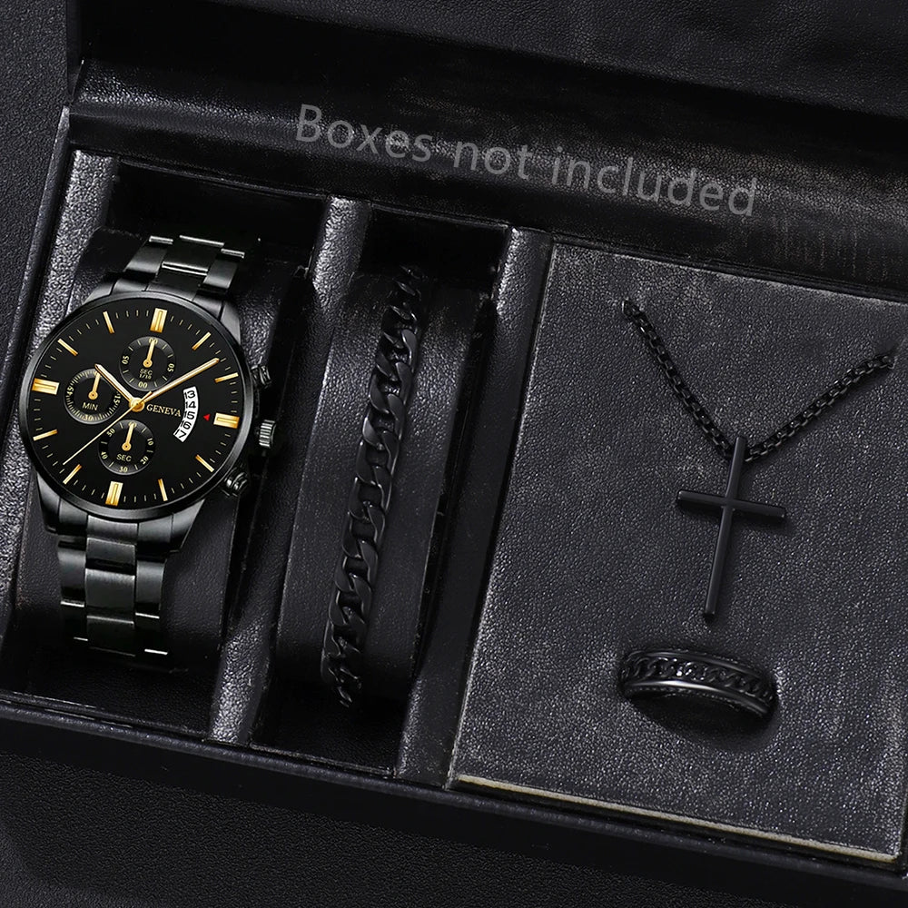 Men's Stainless Steel Quartz Wrist Watch with Calendar – 41mm Round Business Dress Watch