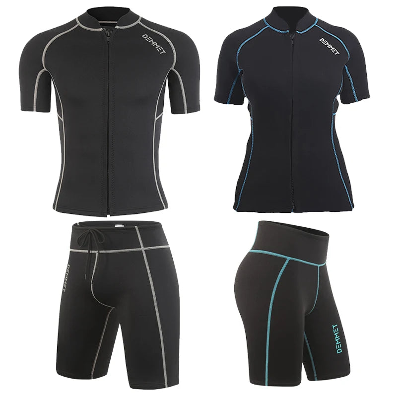 Men's Short Neoprene Wetsuit - Jacket or Pants 1.5mm / 3mm Front-Zip Split Sleeve for Surfing, Diving & Spearfishing