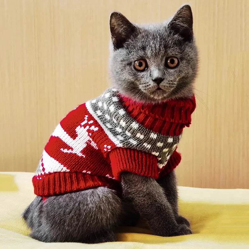 Cute Cartoon Cat Sweater Pullover – Warm Winter Knit Pet Coat for Cats & Small Breeds