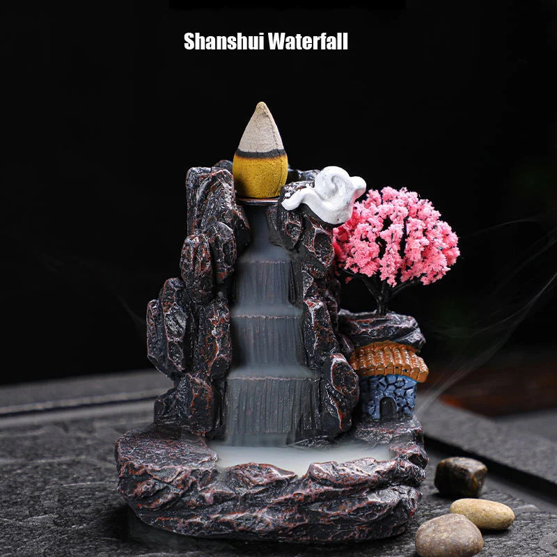 Backflow Waterfall Incense Holder Burner – Aromatherapy Home Decor with Backflow Incense Cones