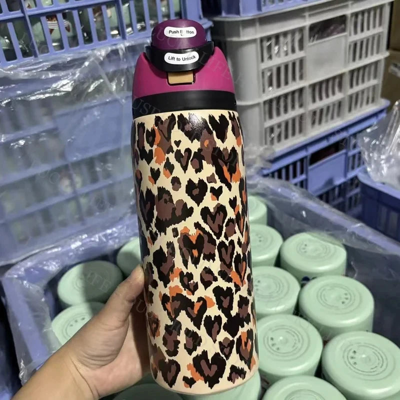32oz (946ml) Stainless Steel Insulated Sports Water Bottle – Portable Vacuum Thermos, Football/Soccer Design