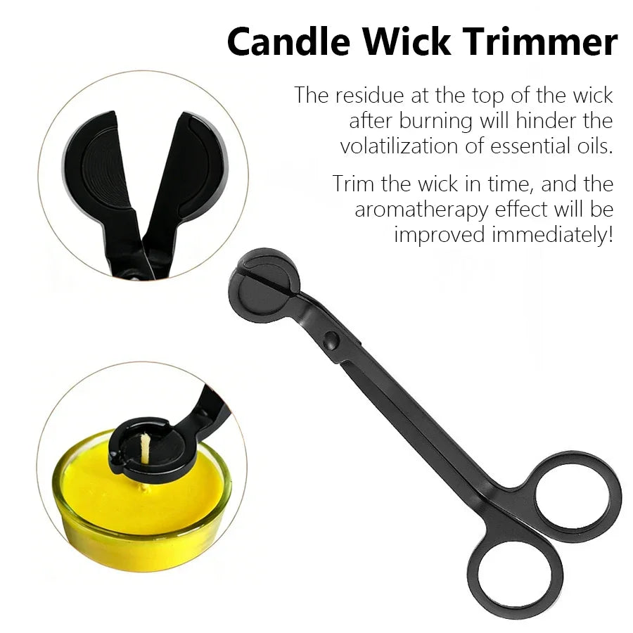 Black Stainless Steel Candle Wick Trimmer Scissors — 7.1 in (18 cm) Candle Cutter for Home Decor