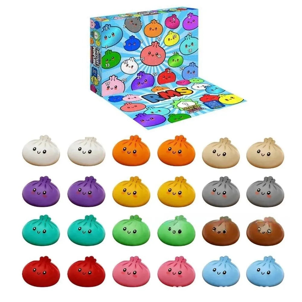 Mystery Dumpling Fidget Advent Calendar – 24-Day Soft Squishy Sensory Stress Relief Squeeze Toys
