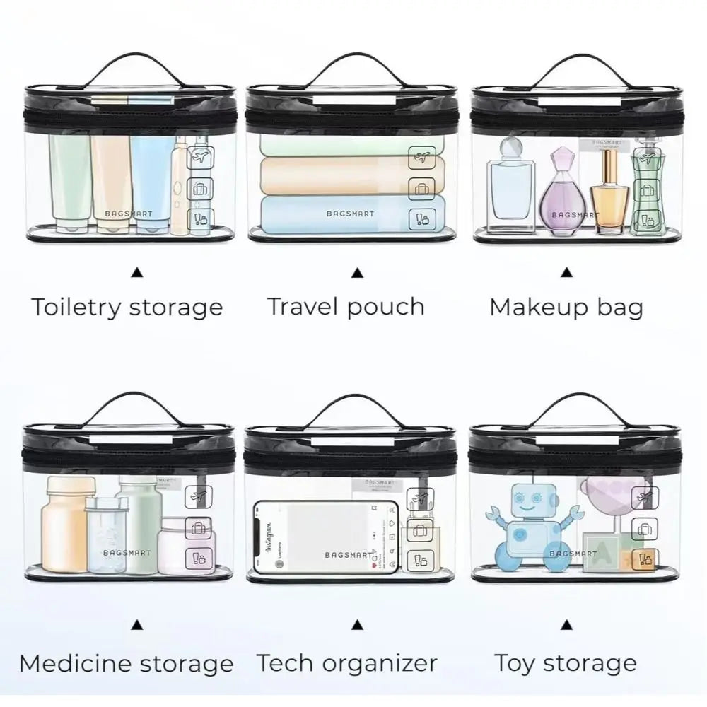 Clear Waterproof Travel Toiletry Bag - Large PVC Cosmetic Organizer 8.5 x 6.3 x 3.1 in (21.6 x 16 x 7.8 cm)