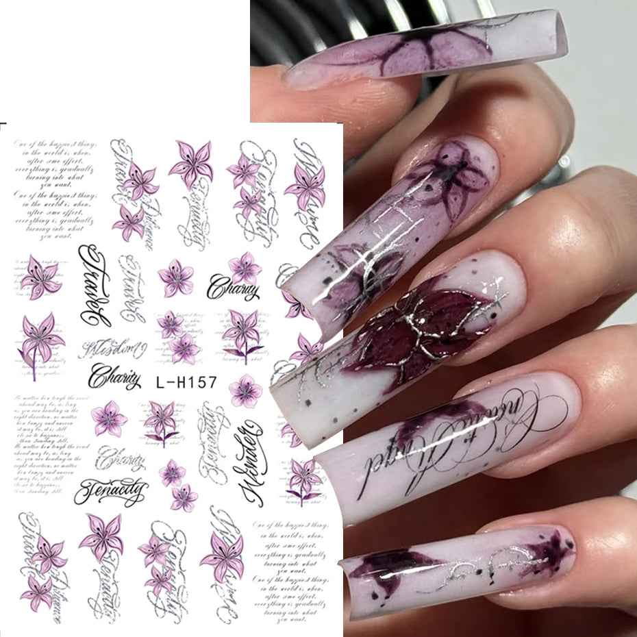 Punk Gothic Letter Nail Stickers Metallic Y2K Retro Nail Charms 3-Pack