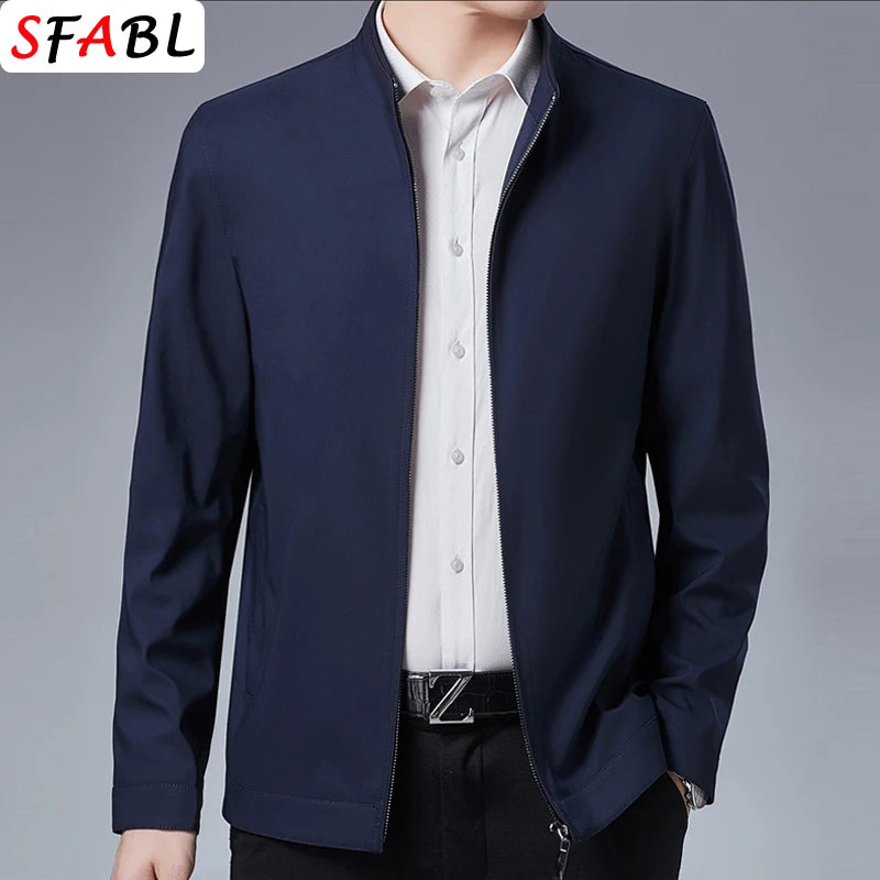 Men's Business Casual Zipper Blazer Jacket - Smart Casual Outerwear for Spring & Autumn