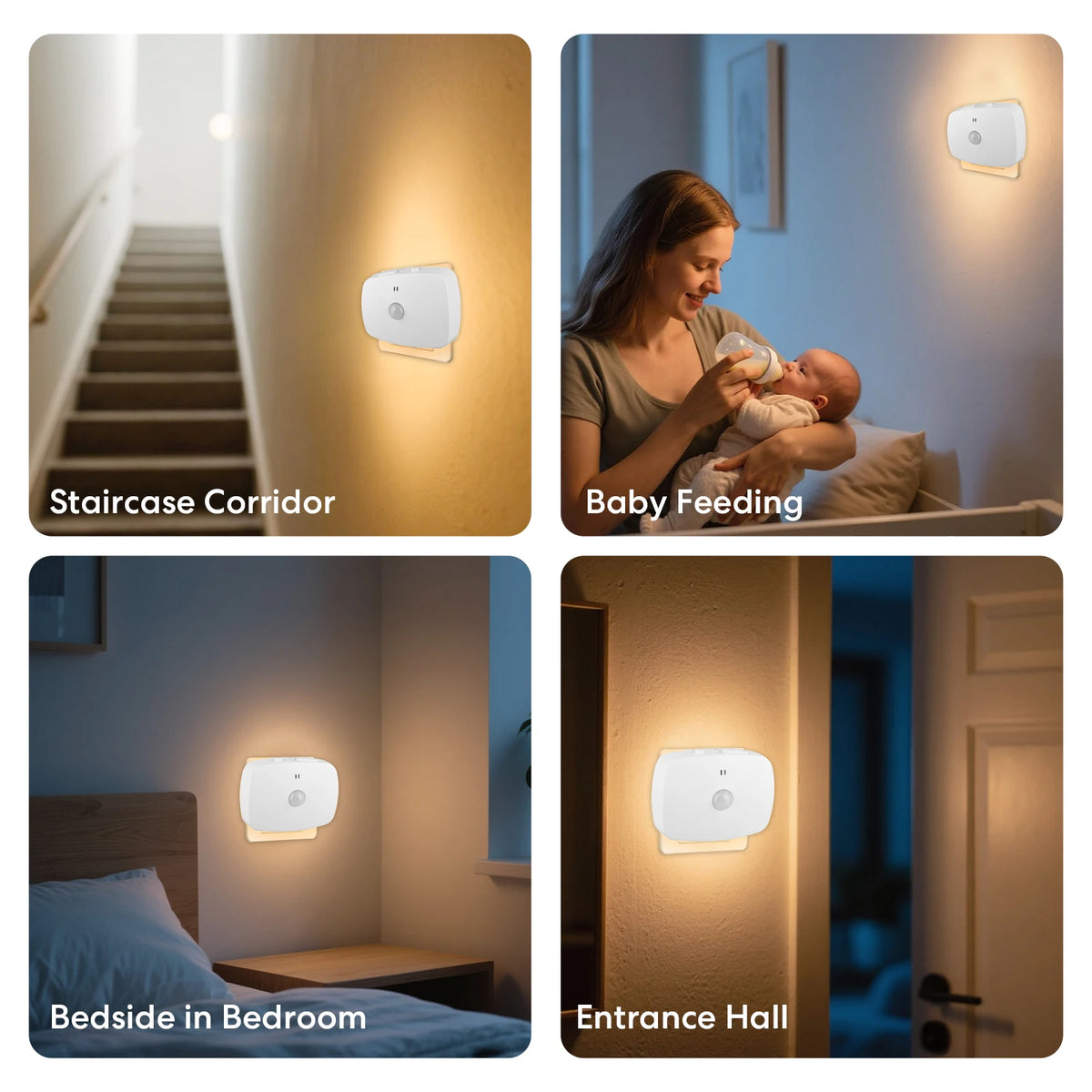 LED Motion Sensor Night Light EU Plug Dimmable PIR Light with Light Sensor Energy-Saving for Hallway Stairs Bathroom