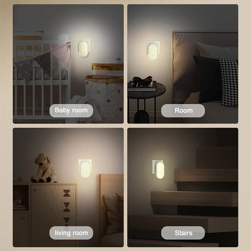 Plug-in LED Wall Night Light (EU Plug) - Dimmable Light Sensor, Energy-Saving Night Light for Bedroom, Hallway & Nursery