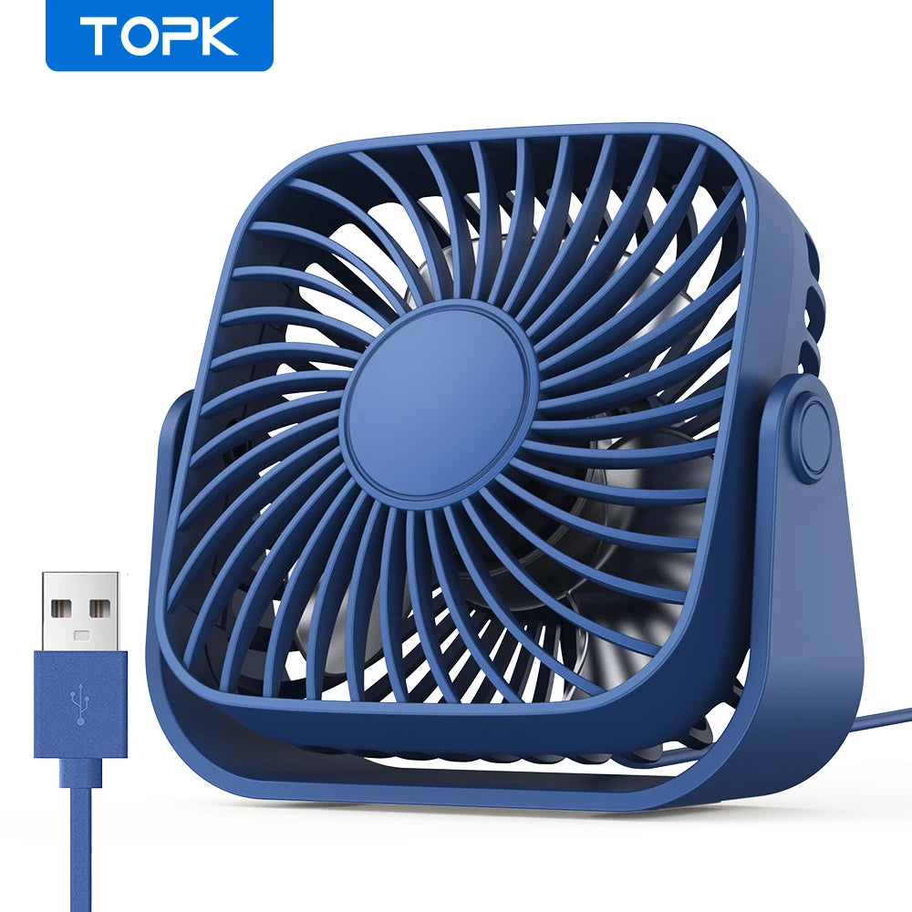 4-Inch (10 cm) USB Mini Portable Fan - 3-Speed Quiet Desk & Camping Fan, 360° Adjustable Personal Table Fan for Home & Office